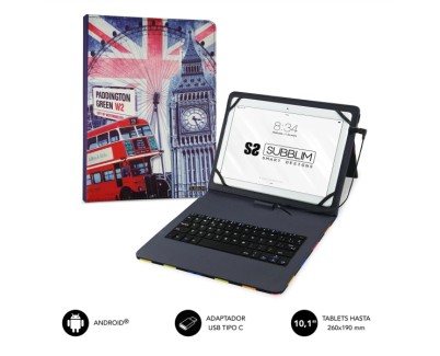 Subblim Keytab Pro USB - Teclado con Funda Universal para Tablets - Comodidad y Flexibilidad al Escribir - Angulo Ideal para Escribir o Ver Videos - Atril Magnetico - Colores Varios