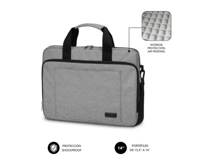 Subblim Maletin para Portatiles de hasta 14\" Pulgadas - Proteccion Air Padding - Resistente Poliester Oxford - Repelente de Liquidos - Color Gris