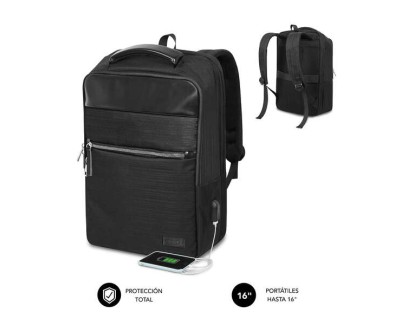 Subblim Mochila Air Padding para Ordenadores de 15,6\" - Alta Proteccion con Sistema Air Padding - Resistente al Agua - Puerto USB - Color Negro