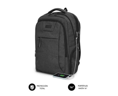 Subblim Mochila Air Padding para Portatil de 16\" - Departamentos y Bolsillos Organizadores - Resistente al Agua - Puerto USB - Color Negro