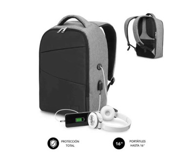 Subblim Mochila Antirrobo para Portatiles 15,6\" - Departamento Independiente - Espacio Acolchado - Air Padding - Doble Cremallera - Color Negro/Gris