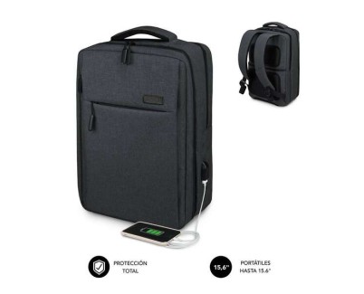 Subblim Mochila para Portatiles de 15,6\" - Espacio Acolchado para Portatil - Bolsillo para Tablet - Organizadores Internos - Puerto USB - Color Negro