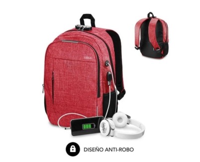 Subblim Mochila Urban Lock System - Sinónimo de Seguridad - Excelente capacidad organizativa - Conector USB para Powerbank - Diseño resistente - Correas ergonómicas - Color Rojo