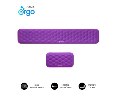 Subblim Pack Ergo Airpadding Reposamuñecas para Teclado y Raton - Espuma Viscoelastica 65D - Tejido AirMesh Transpirable - Base Antideslizante - Color Lila