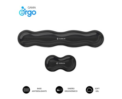 Subblim Pack Ergo Crystal Flex Reposamuñecas para Teclado y Raton - Gel Refrigerante Autoajustable - Diseño Ondulado Ergonomico - Base Antideslizante - Color Negro