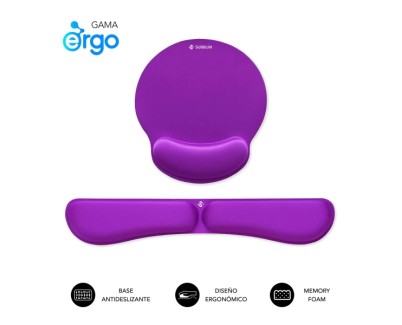 Subblim Pack Ergo MemoryFlex Alfombrilla Ergonomica para Raton y Reposamu&ntilde;ecas Teclado - Espuma Elastica - Microtexturizada Impermeable - Base Antideslizante - Color Lila