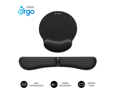Subblim Pack Ergo MemoryFlex Alfombrilla Ergonomica para Raton y Reposamuñecas Teclado - Espuma Elastica - Microtexturizada Impermeable - Base Antideslizante - Color Negro