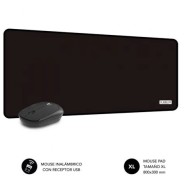 Subblim Pack Harmony Alfombrilla de Escritorio 800x300x2mm, Bordes Reforzados, Base Antideslizante + Raton Inalambrico 1200dpi, 3 Botones - Color Negro