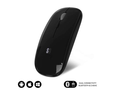 Subblim Raton Dual Flat - Conectividad Dual - Tecnologia Silent Click - Bateria de Larga Duracion - Diseño Elegante - Color Negro