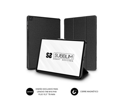 Subblim Shock Case Funda para Tablet Lenovo M10 HD - Diseño Full Smartcover - Carcasa de Policarbonato Duradero - Bordes Reforzados - Angulos de Vision Ajustables - Color Negro