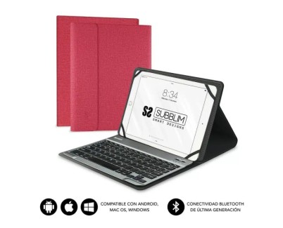 Subblim Teclado Bluetooth extraíble - Funda universal 9-10.1\" - Diseño ultradelgado - Soporte ajustable - Acceso a todas las funciones - Sistema magnético - Resistente y adaptable - Inalámbrico - Bluetooth - Color Rojo