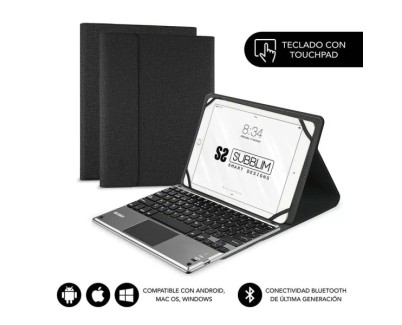 Subblim Teclado Bluetooth extraíble - Funda universal 9-10.1\" - Diseño ultradelgado - Soporte ajustable - Touchpad - Sistema magnético - Resistente y adaptable - Inalámbrico - Bluetooth - Color Negro