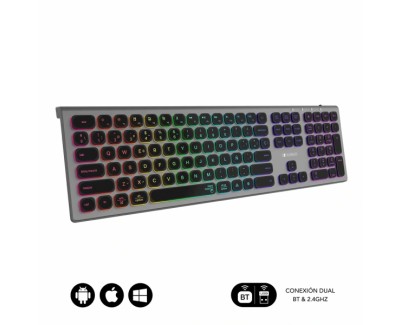 Subblim Teclado Inalambrico Master - Bluetooth y 2.4G - Iluminado - Teclas Ergonomicas de Bajo Perfil - Color Gris Negro