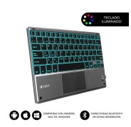 Subblim Teclado Retroiluminado Ultrafino SMART BT - TouchPad - Iluminación Hasta 7 Colores Ajustables - Bluetooth 3.0 - Autonomia 30 dias - Color Negro