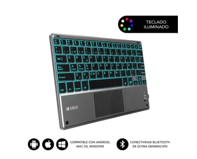 Subblim Teclado Retroiluminado Ultrafino SMART BT - TouchPad - Iluminación Hasta 7 Colores Ajustables - Bluetooth 3.0 - Autonomia 30 dias - Color Negro