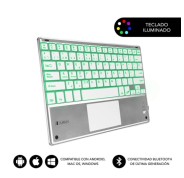 Subblim Teclado Retroiluminado Ultrafino SMART BT - TouchPad - Iluminación Hasta 7 Colores Ajustables - Bluetooth 3.0 - Autonomia 30 dias - Color Plata