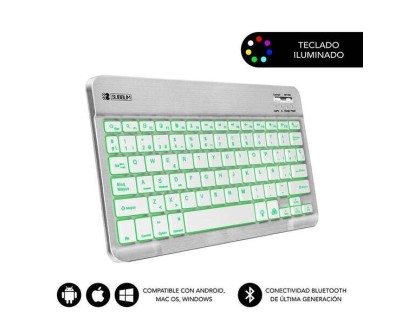 Subblim Teclado Smart Backlit Bt - Conectividad Bluetooth 30 - Iluminacion Ajustable en 7 Colores - Diseño Delgado de 6mm - Tecnologia de Membrana de Alta Precision - Bateria de Larga Duracion - Color Gris