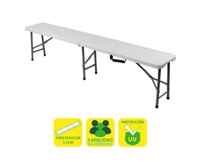 Sungarden Banco de Resina Plegable 180x29x43cm 3.5cm - Color Blanco