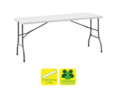 Sungarden Mesa de Resina Plegable 152x70x74cm 3.5cm - Color Blanco