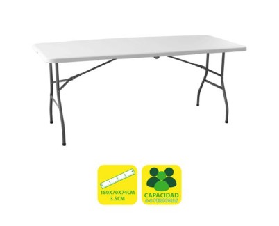Sungarden Mesa de Resina Plegable 180x70x74cm 3.5cm - Color Blanco