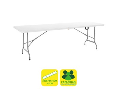 Sungarden Mesa de Resina Plegable 240x74x74cm 3.5cm - Color Blanco
