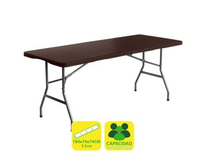Sungarden Mesa de Resina Plegable Efecto Ratan 180x74x74cm 3.5cm - Color Marron