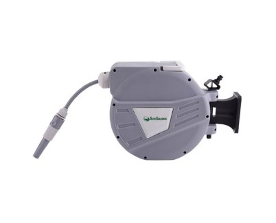 Sungarden SG0164 Manguera 10 Metros - Recogedor Automatico con Guia - Soporte Para Instalacion en Pared - Giro 180 - Color Gris