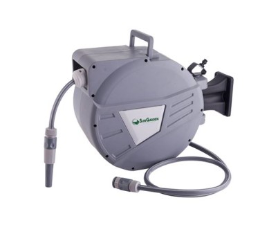 Sungarden SG0165 Manguera 20 Metros - Recogedor Automatico con Guia - Funcion de Retraccion Lenta - Soporte Para Instalacion en Pared - Giro 180 - Color Gris