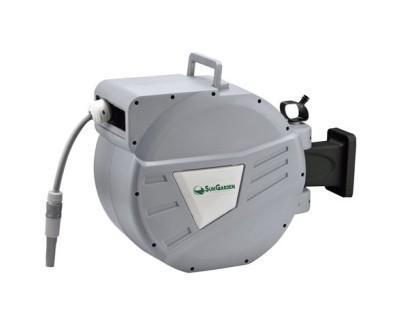 Sungarden SG0166 Manguera 30 Metros - Recogedor Automatico con Guia - Funcion de Retraccion Lenta - Soporte Para Instalacion en Pared - Giro 180 - Color Gris