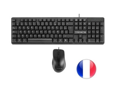 Tacens Anima ACP02 Pack USB Teclado Multimedia + Raton 1200dpi 3 Botones - Disposicion Francesa AZERTY FR - Cable de 1.3m - Teclas de Membrana - Sensor Optico - Uso Diestro - Color Negro