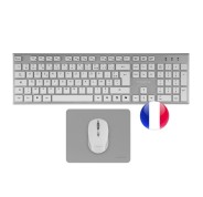 Tacens Zenith Combo Pack Inalabrico de Teclado Completo + Raton y Alfombrilla - Disposicion Francesa AZERTY FR - Teclas Silenciosas de Perfil Bajo - Sensor de 3200dpi - Conexion Dual Link 2.4GHz - Switches HUANO - Color Blanco