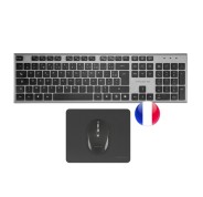 Tacens Zenith Combo Pack Inalabrico de Teclado Completo + Raton y Alfombrilla - Disposicion Francesa AZERTY FR - Teclas Silenciosas de Perfil Bajo - Sensor de 3200dpi - Conexion Dual Link 2.4GHz - Switches HUANO - Color Negro