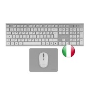Tacens Zenith Combo Pack Inalabrico de Teclado Completo + Raton y Alfombrilla - Disposicion Italiana QWERTY IT - Teclas Silenciosas de Perfil Bajo - Sensor de 3200dpi - Conexion Dual Link 2.4GHz - Switches HUANO - Color Blanco