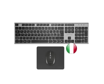 Tacens Zenith Combo Pack Inalabrico de Teclado Completo + Raton y Alfombrilla - Disposicion Italiana QWERTY IT - Teclas Silenciosas de Perfil Bajo - Sensor de 3200dpi - Conexion Dual Link 2.4GHz - Switches HUANO - Color Negro