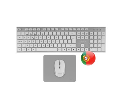 Tacens Zenith Combo Pack Inalabrico de Teclado Completo + Raton y Alfombrilla - Disposicion Portuguesa QWERTY PT - Teclas Silenciosas de Perfil Bajo - Sensor de 3200dpi - Conexion Dual Link 2.4GHz - Switches HUANO - Color Blanco