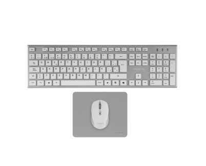 Tacens Zenith Combo Pack Inalabrico de Teclado Completo + Raton y Alfombrilla - Disposicion QWERTY ES - Teclas Silenciosas de Perfil Bajo - Sensor de 3200dpi - Conexion Dual Link 2.4GHz - Switches HUANO - Color Blanco