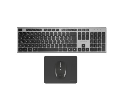 Tacens Zenith Combo Pack Inalabrico de Teclado Completo + Raton y Alfombrilla - Disposicion QWERTY ES - Teclas Silenciosas de Perfil Bajo - Sensor de 3200dpi - Conexion Dual Link 2.4GHz - Switches HUANO - Color Negro