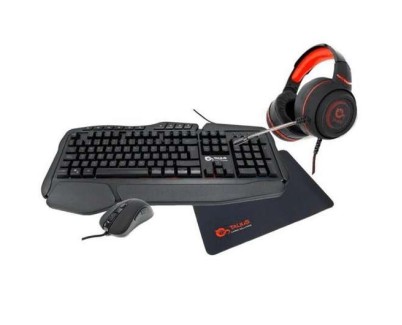 Talius Pack Gaming V2 Teclado USB Multimedia + Raton USB 3200dpi + Auriculares Jack 3.5mm + Alfombrilla - Iluminacion RGB - Color Negro/Rojo