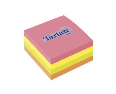 Tartan Cubo de 400 Notas Adhesivas Reposicionables - Colores Neon - 76x76mm - 100% PEFC - Colores Surtidos