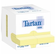 Tartan Pack de 12 Blocs de 100 Notas Adhesivas Reposicionables 51x38mm - 100% PEFC - Color Amarillo Claro
