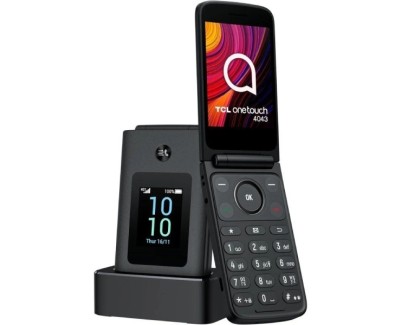 TCL One Touch 4043 Telefono Movil Pantalla Principal 3.2\", Secundaria 1.77\" Bluetooth 5.0 - Camara 2MP - Base de Carga - Color Gris Oscuro