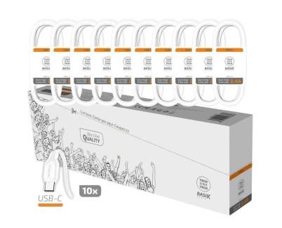 TechOneTech Basik Pack de 10 Cables USB-A Macho - USB-C Macho - Longitud 1m