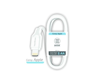TechOneTech Cable BASIK USB-A Macho a Lightning 1m - Recubierto Nylon Trenzado Blanco