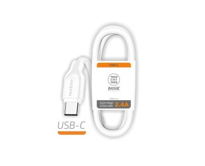 TechOneTech Cable BASIK USB-A Macho a USB-C Macho 1m - Recubierto Nylon Trenzado Blanco