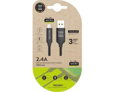 TechOneTech Cable USB-A Macho a Micro-USB Macho 1m - Recubierto de Nylon Trenzado