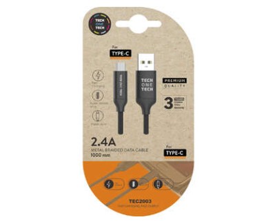 TechOneTech Cable USB-A Macho a USB-C Macho 1m - Recubierto de Nylon Trenzado