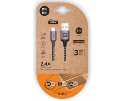 TechOneTech Cable USB-A Macho a USB-C Macho 2m - Recubierto de Nylon Trenzado