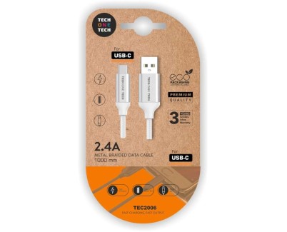 TechOneTech Cable USB-A Macho a USB-C Macho - Recubierto de Nylon Trenzado - Longitud 1m