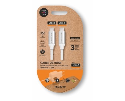 TechOneTech Cable USB-C Macho a USB-C Macho 1m - Recubierto de Nylon Trenzado Blanco