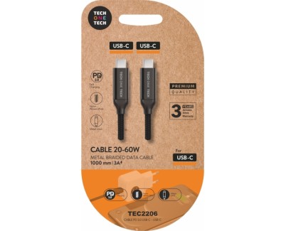 TechOneTech Cable USB-C Macho a USB-C Macho 1m - Recubierto de Nylon Trenzado Negro